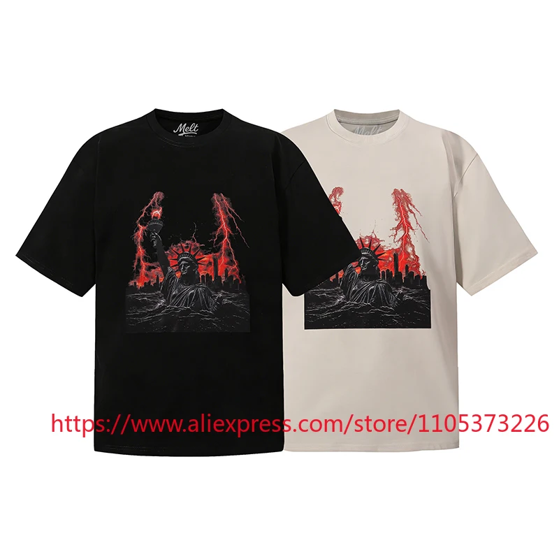 2026 New Melt Fashion Oversized Tee City Print Crew Neck Short Sleeve Streetwear T-Shirt Top