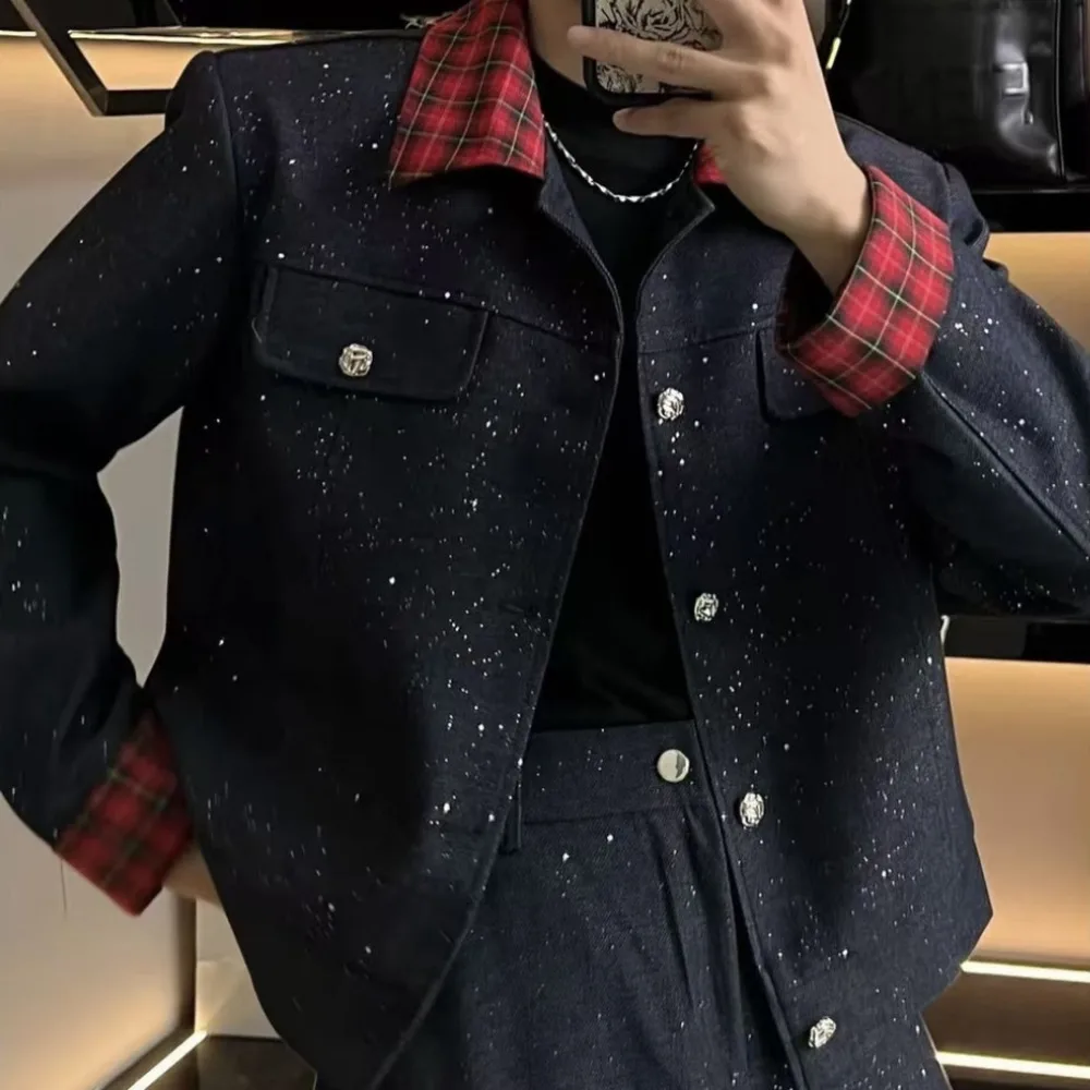 

Luxury Lattice Banquet Jacket Tuxedo Blazer Masculino Jacket Club Party Grid Blazer Men Stage Suit Men Tuxedo Suit Blazer Homme