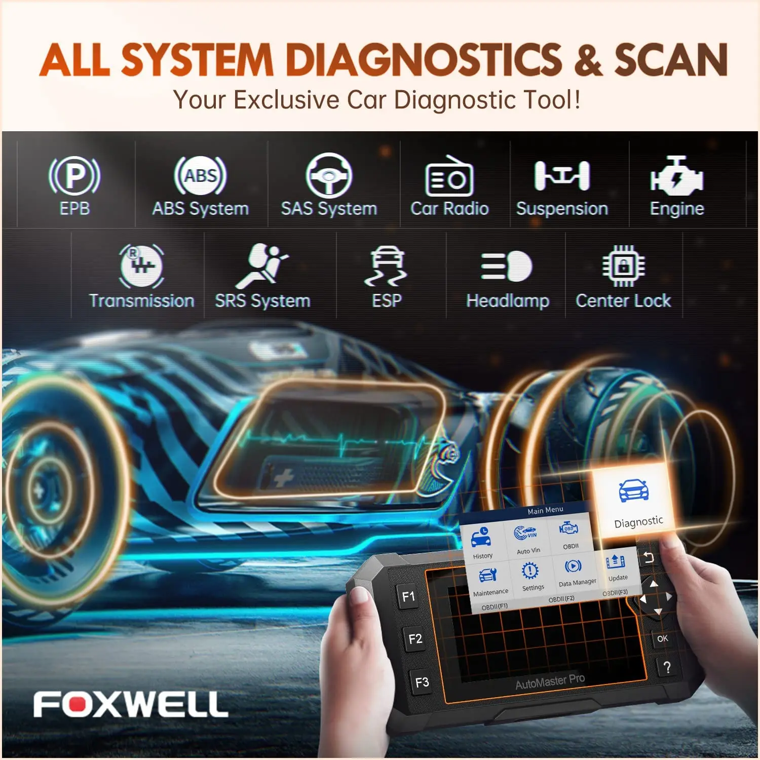 FOXWELL NT624 Elite OBD2 Car Scanner All System Scan Tool ABS Bleed/SAS/TPS/Oil/EPB/BRT Injector D-P-F Reset OBD Car Diagnosis