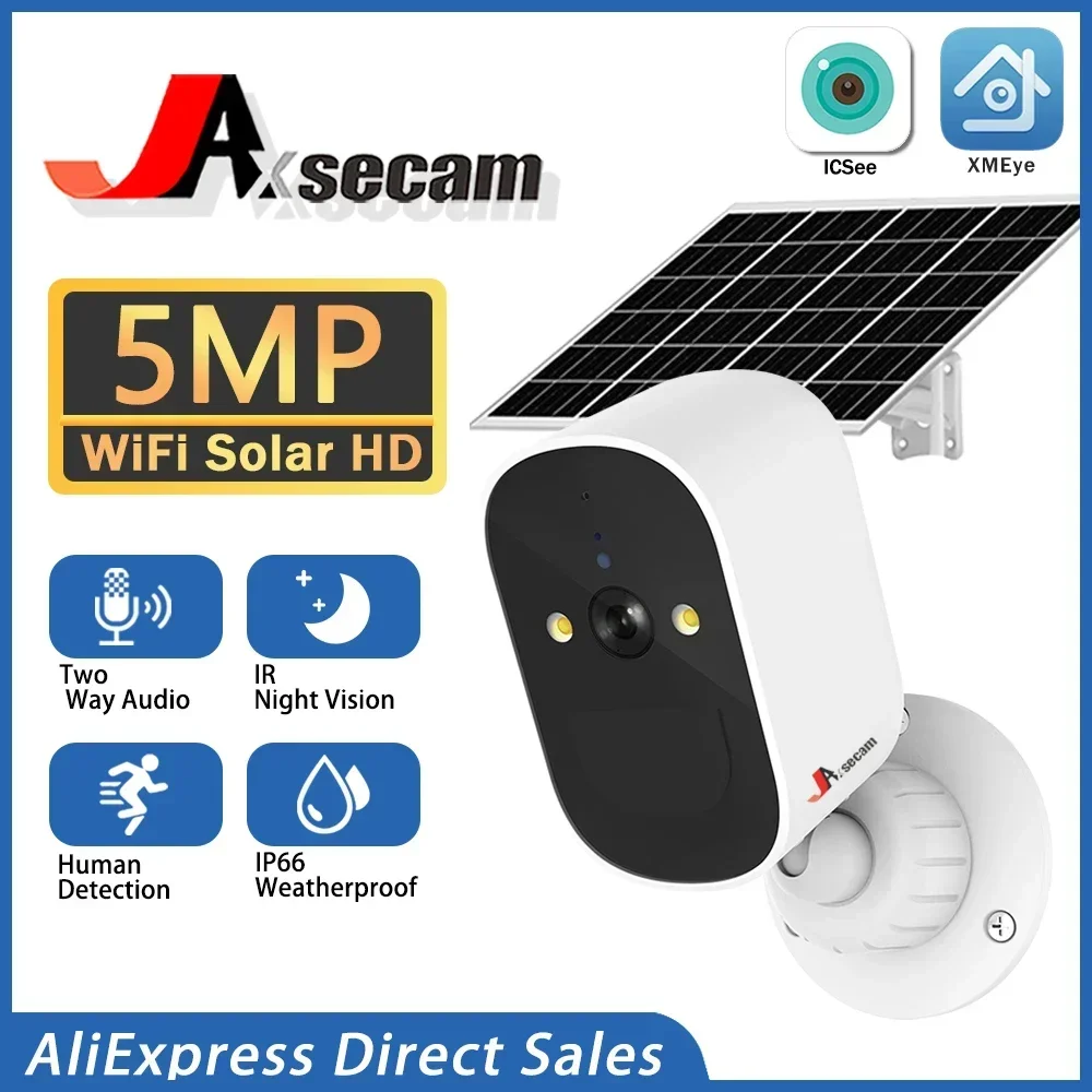 

5MP ICsee WiFi Camera Solar Outdoor Wireless Battery Powered Bullet Security Camera PIR Motion Alarm Cloud Storage Two Way Audio