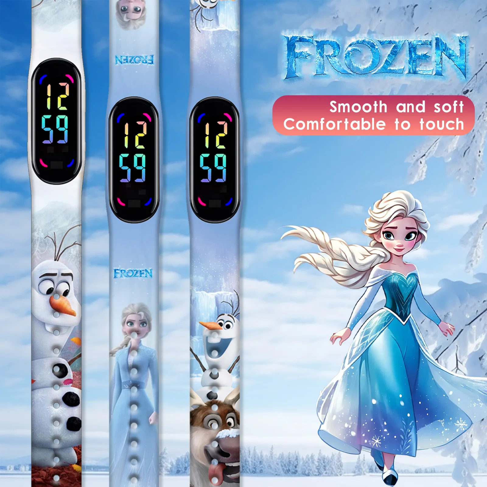 Disney Bevroren Kinderhorloge Anime Figuren Elsa Anna Led Lichtgevende Touch Waterdichte Elektronische Sport Horloge Verjaardag Speelgoed Geschenken