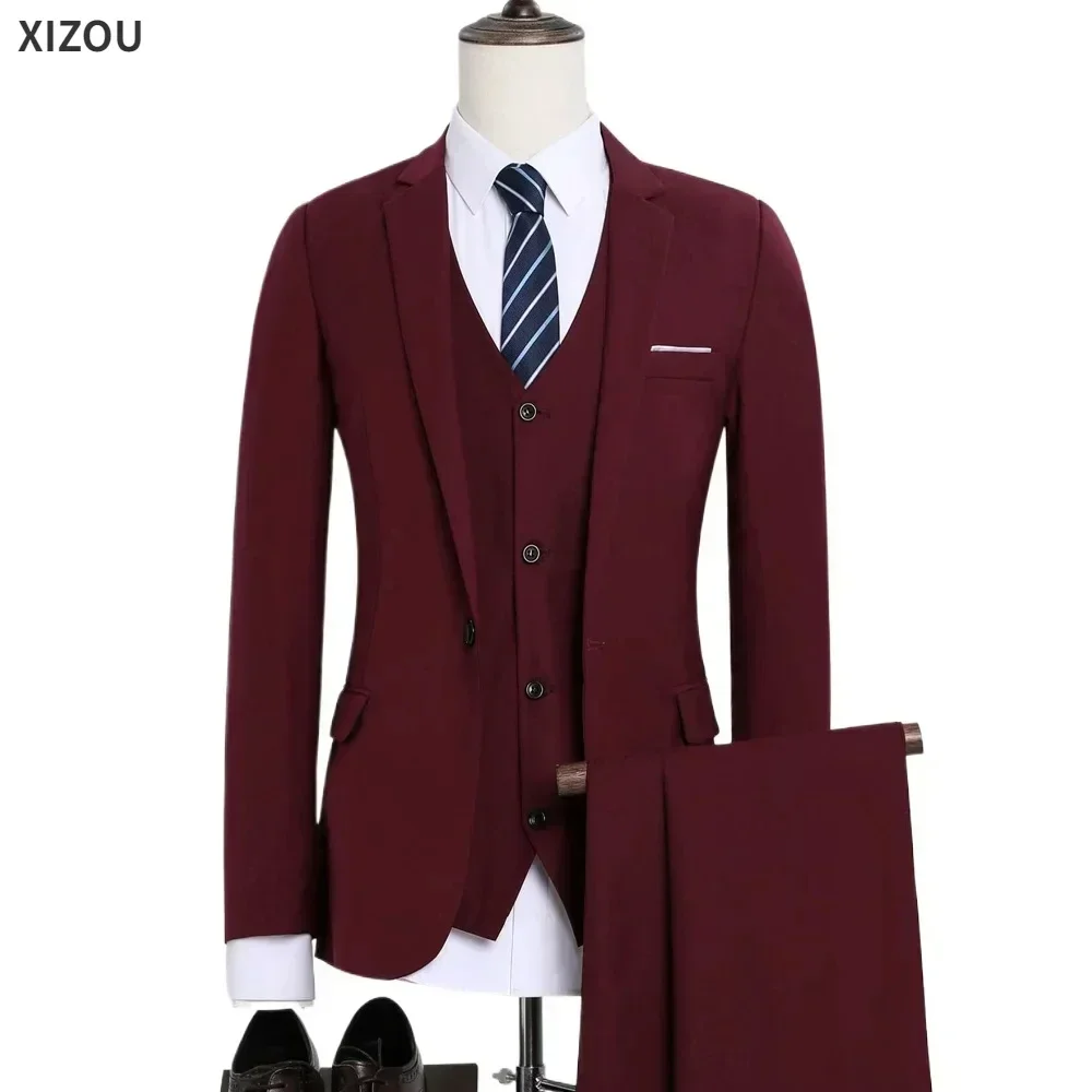 Men Suits For Wedding 3 Pieces 2 Full Set Elegant Slim Fit Jackets Vest Pants Luxury Blazers 2024 High Quality Formal Clothing