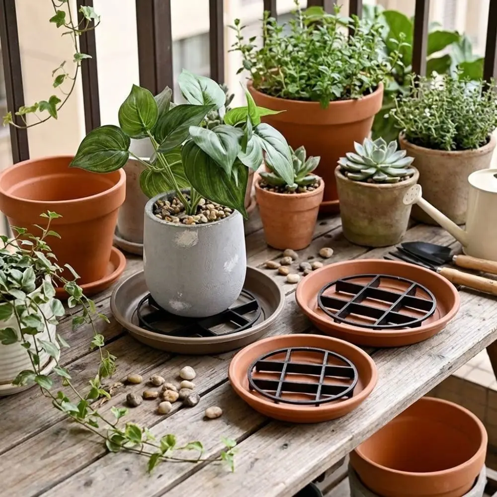20 pièces de socles de pot de fleurs en plastique, ronds, respirants, en maille, anti-putréfaction et de ventilation