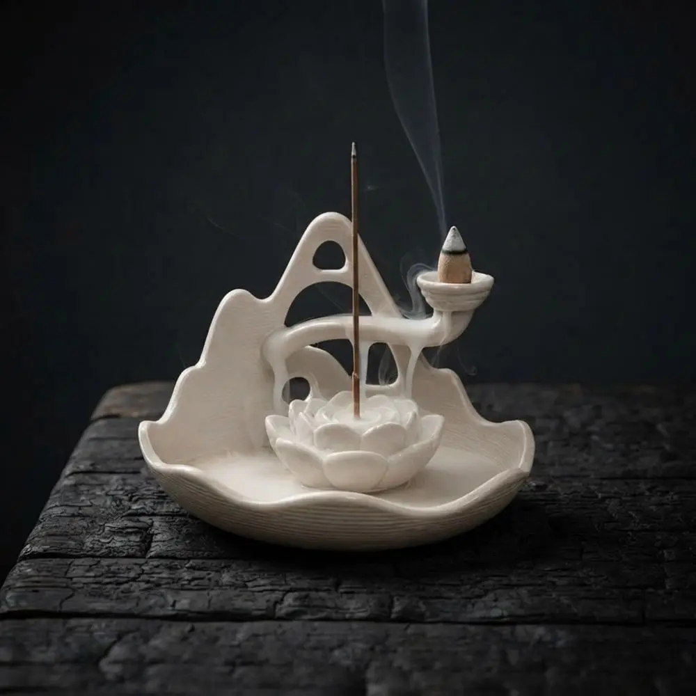 3D Printed 3 In 1 Incense Holder Mountain Lotus Design Hollow Out Backflow Incense Burner Plastic Decorative