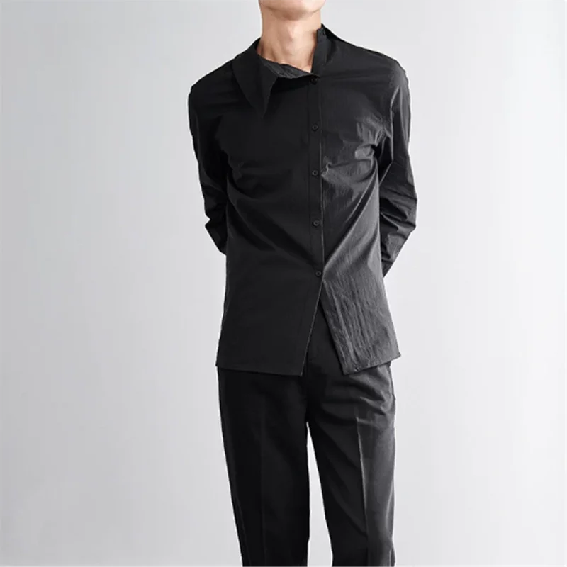 

2026 Original Black Shirt - Men's Long-Sleeved Spring/Summer Design - Trendy and Unconventional Outerwear or Innerwear Shirt