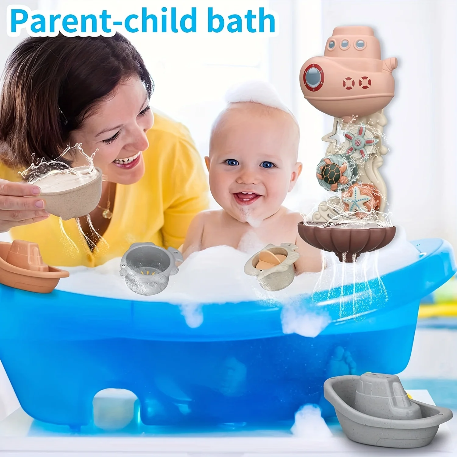 Baby Bath Toys Cute Stacking Cups Water Spray Bathroom Bathing Toys for Children Bathroom Toys for Toddlers Kids Birthday Gifts