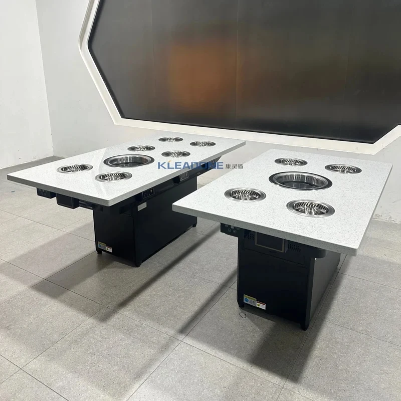 custom.KLEADONE Customized Modern Design Marble Dining Tables Hot Pot  BBQ Grill Table Commercial Restaurant & Hotel Furnitu