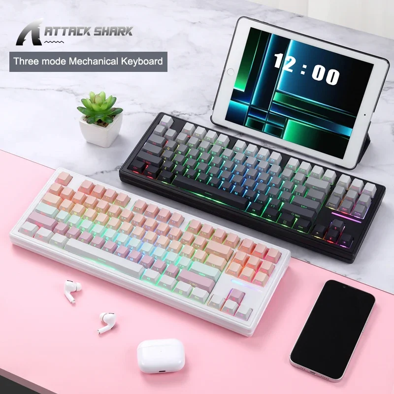 Imagem -02 - Ataque Shark-m87 Pro Teclado Mecânico para Jogos Hot-swap Bluetooth 2.4ghz Usb-c Tkl Retro Rgb Tri-mode Display Oled