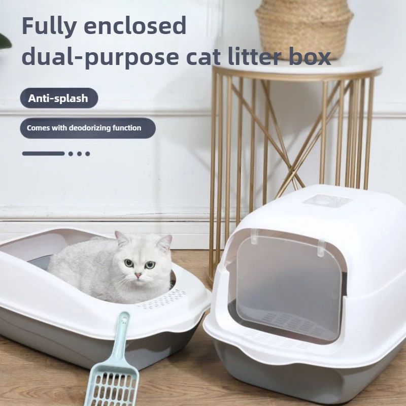 Foldable Cat Litter Box Large Enclosed Pet Toilet with Easy Clean Leak-Proof Design Includes Cat Sand Shovel