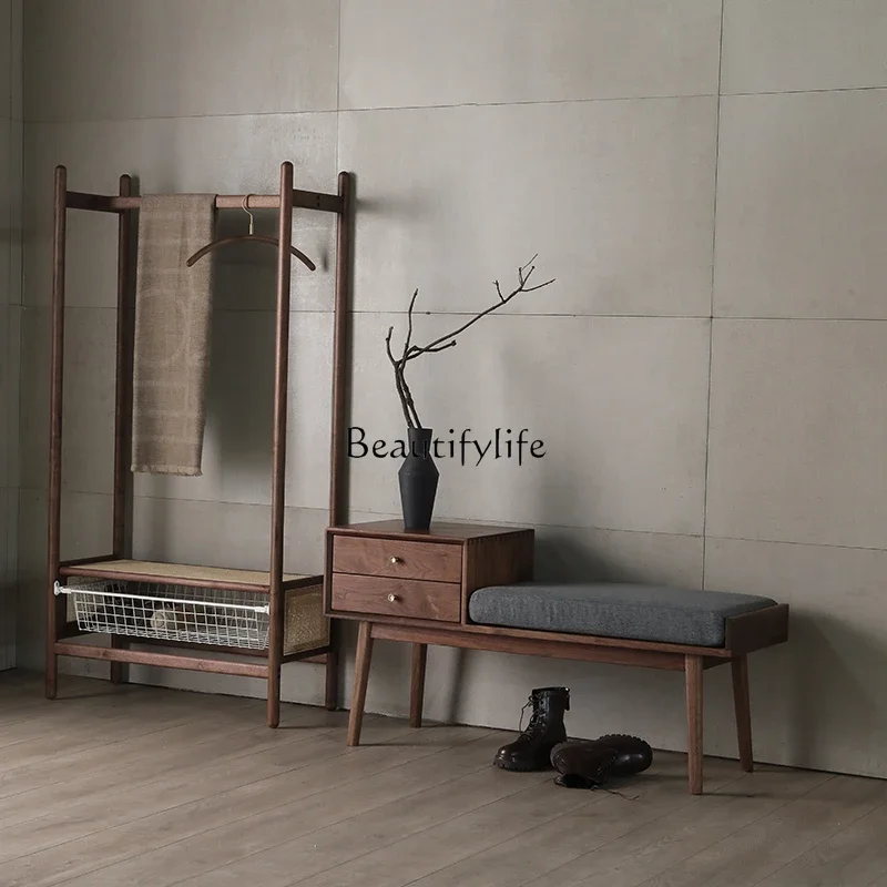 

Shoe changing stool Nordic solid wood Japanese minimalist creative black walnut