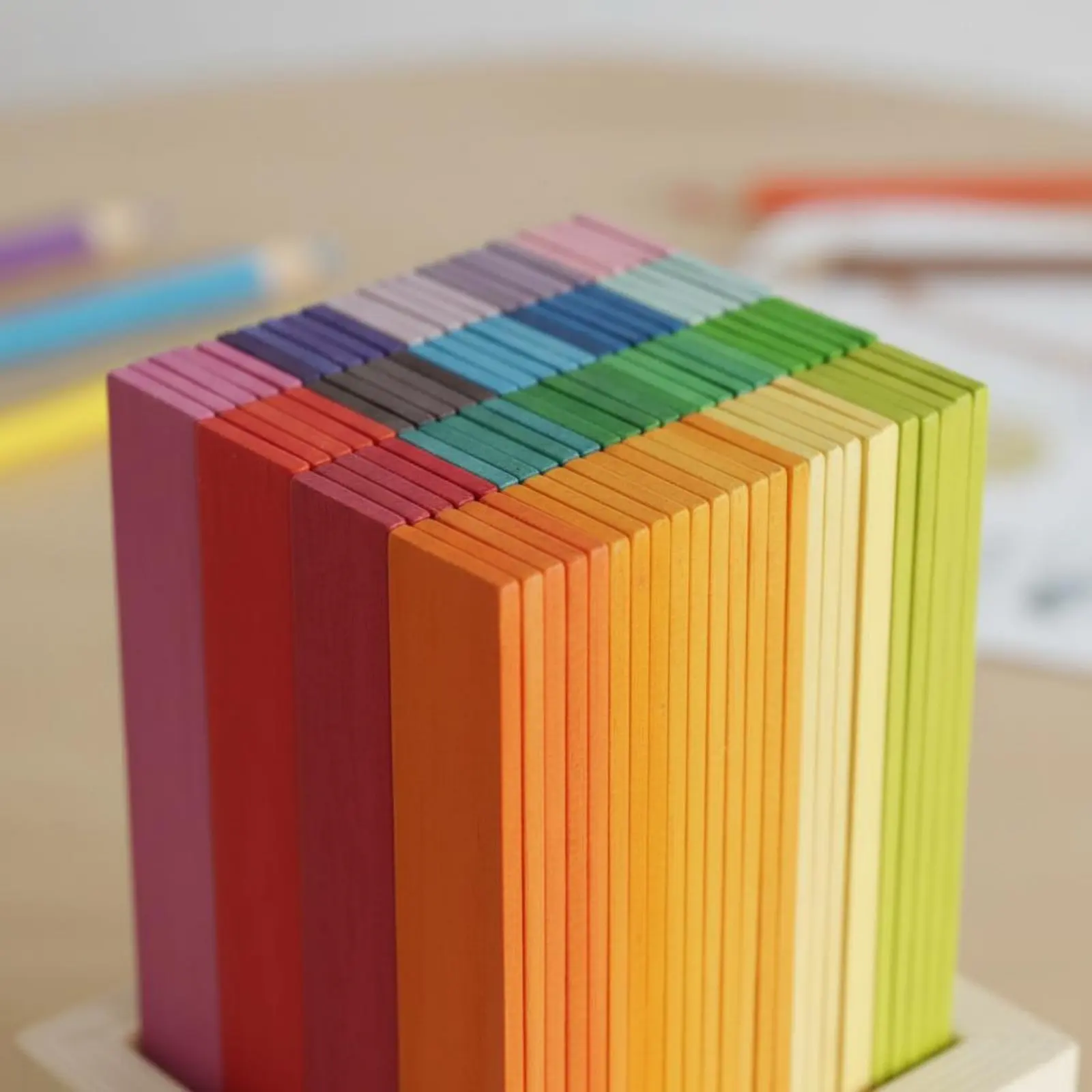 

100 Pieces Preschool Stacking Toy Shape Awareness Wooden Rainbow Blocks Color Sorting Structure unrestrictedEnded Play