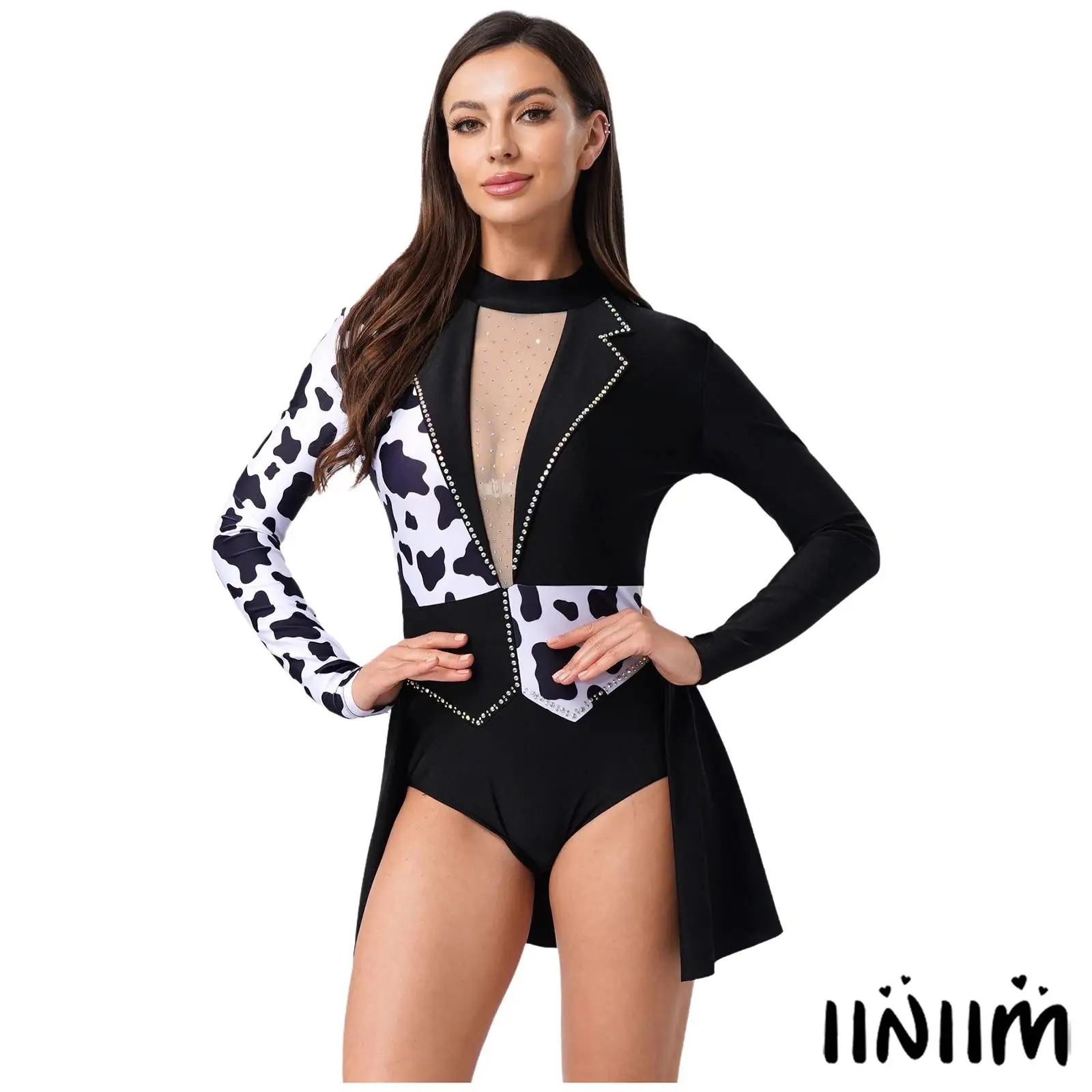 

Women Halloween Gothic Dress Long Sleeve Evil Clown Devil Witch Costume Spotty Contrast Color Leotard Sexy Slim Party Club Dress