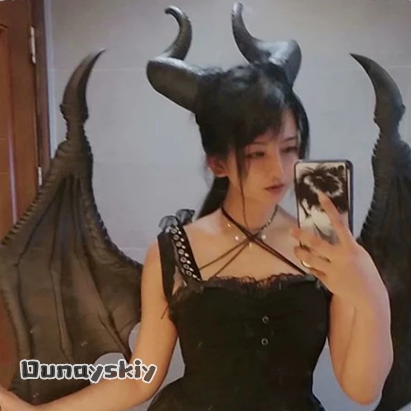 

CR6.9*Black Scaled De*mon Dragon Horn Headband Gothic Devil Horn Headpiece Fantasy Cosplay Halloween Anime Character Roleplay