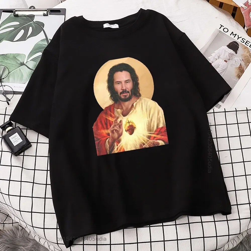 Funny Jesus Keanu Reeves Give You Heart Print Tshirts Fashion Men T Shirt Hip-Hop Brand T-Shirt Summer Male Causal Tshirts