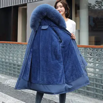 Image Winter Jacket 2024 New Women Parka Long Coat Wool Liner Hooded Jacket Fur Collar Thick Warm Snow Wear Padded Parka Down Coat