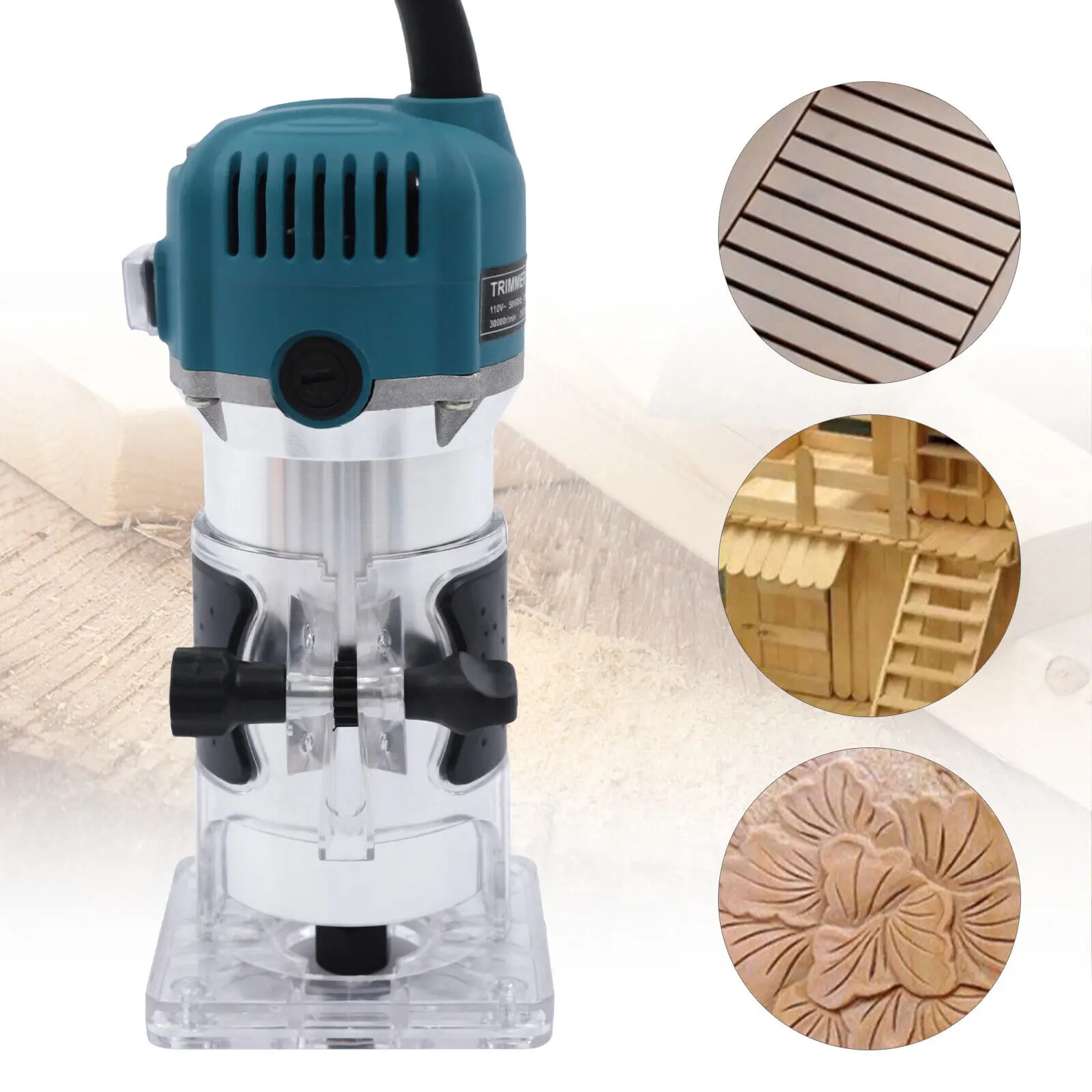 Elektrische Compacte Router Hout Trimmer Router Tool W/6 Variabele Snelheid Voor Het Steken Snijwerk 800W 110V