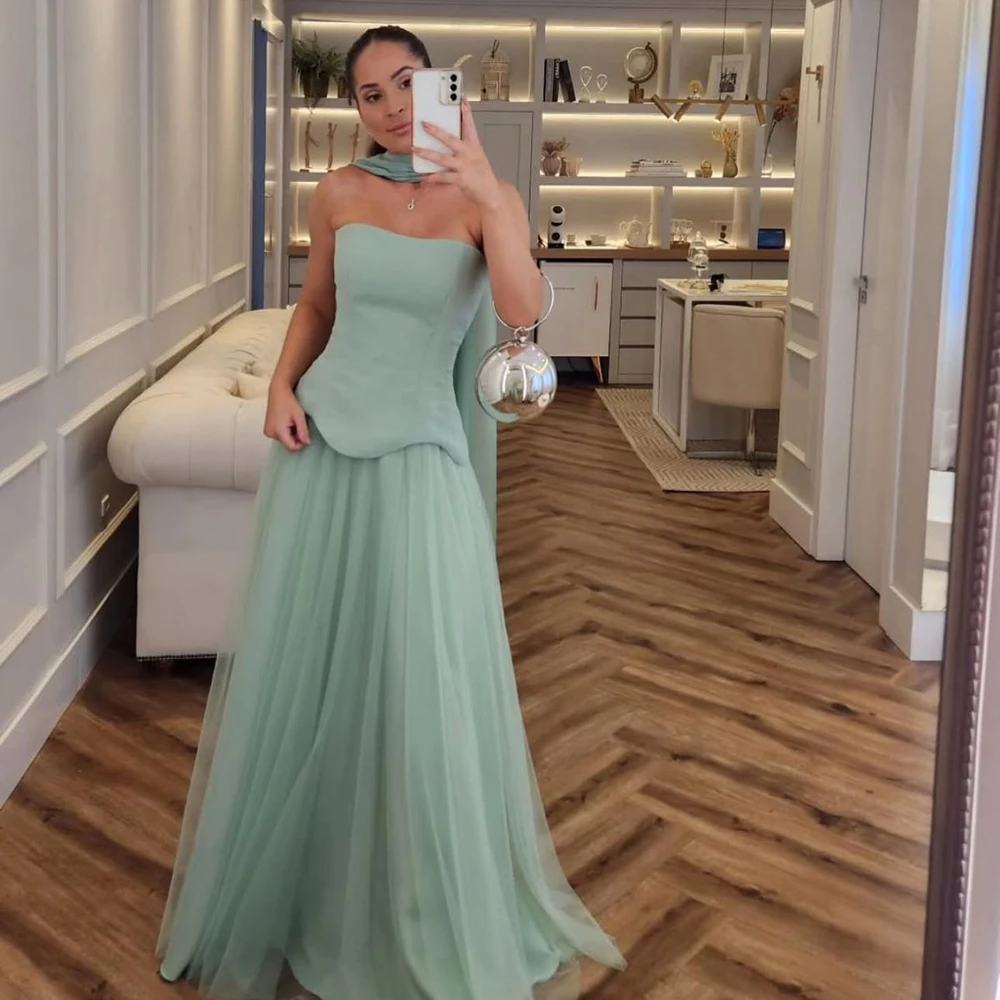 

Elegant Strapless Backless Prom Dresses Chiffon A-Line arabic Evening Dress Floor Length special occasion dresses Formal Gowns