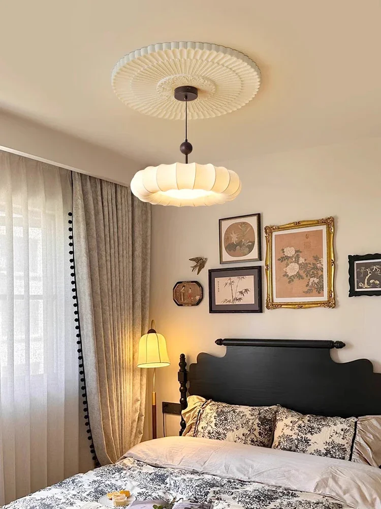 

Japanese Retro Wabi Sabi White Cloth Pendant Light Living Dining Bedroom Fabric Droplight Decoration Home Lamp Indoor Fixtures