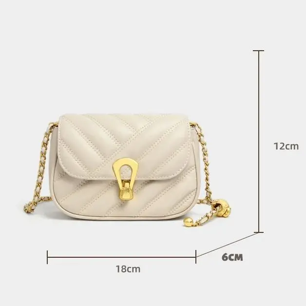 Women's Crossbody Mini Bag - Versatile Chain Strap Checkered Soft Genuine Leather Underarm Commuter Tote