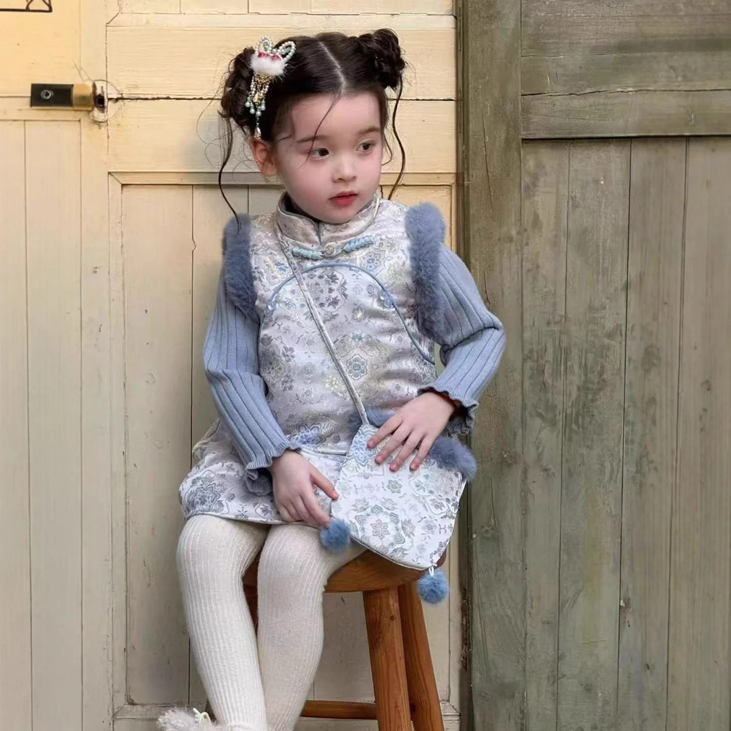 

Зимнее новое модное хлопковое платье в китайском стиле для девочек, плотное удобное платье Cheongsam, изысканно платье 2025