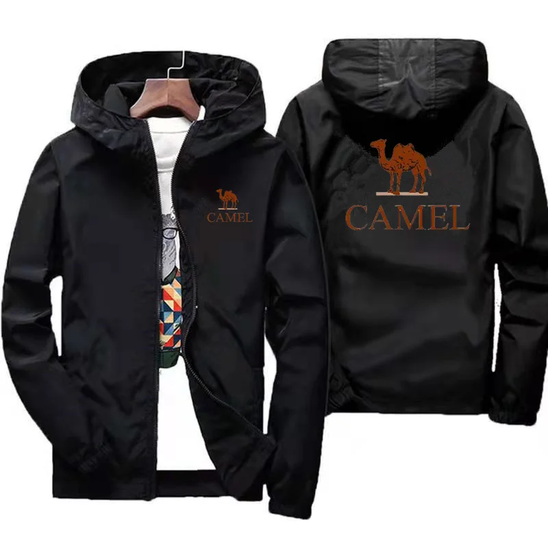 CAMEL outdoor hooded jacket, windproof sun proof camping mountaineering jacket for men and women traveling in autumn winter