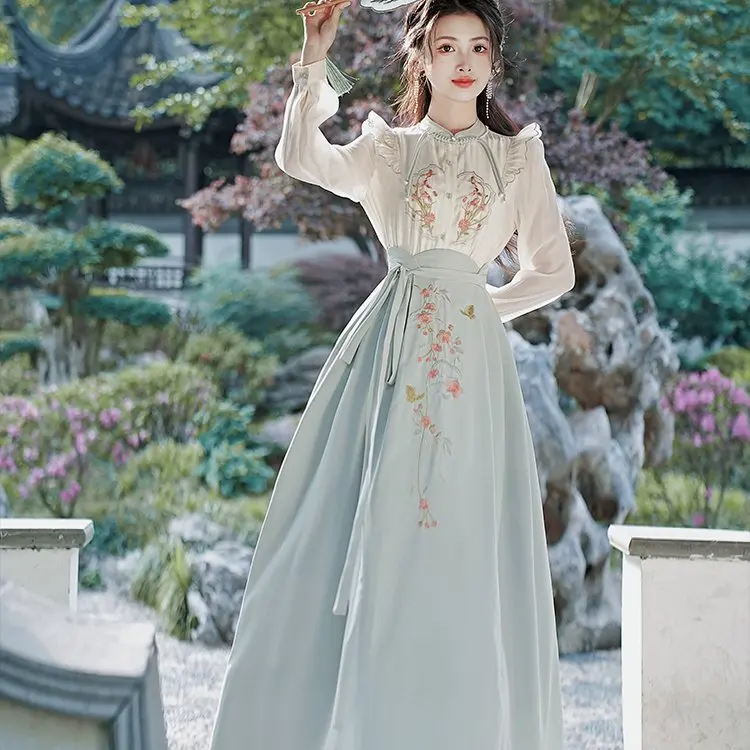 

Новый китайский художественный комплект Ханьфу для повседневной носки в стиле ретро, женский костюм-двойка для взрослых на все сезоны