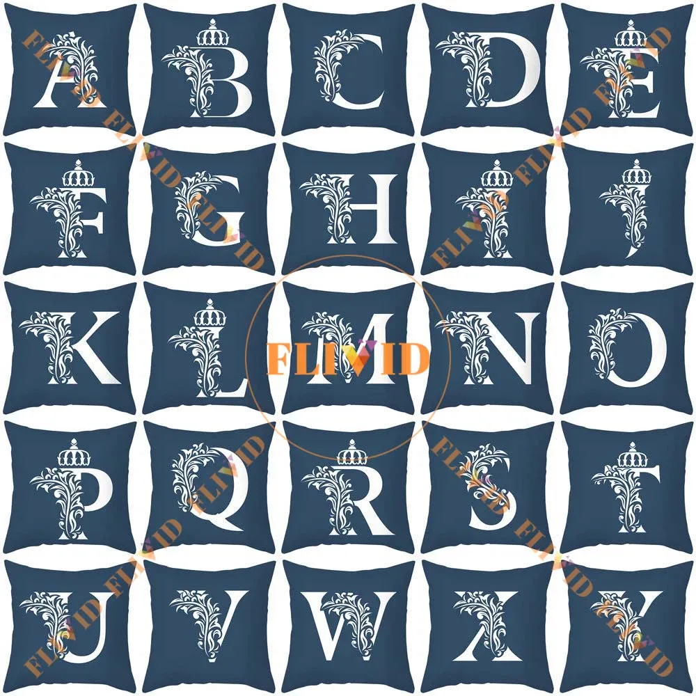 45x45CM Blue Alphabet Letter Print Pillow for Home Decor, Sofa Cushion, Square Throw Pillows with inner