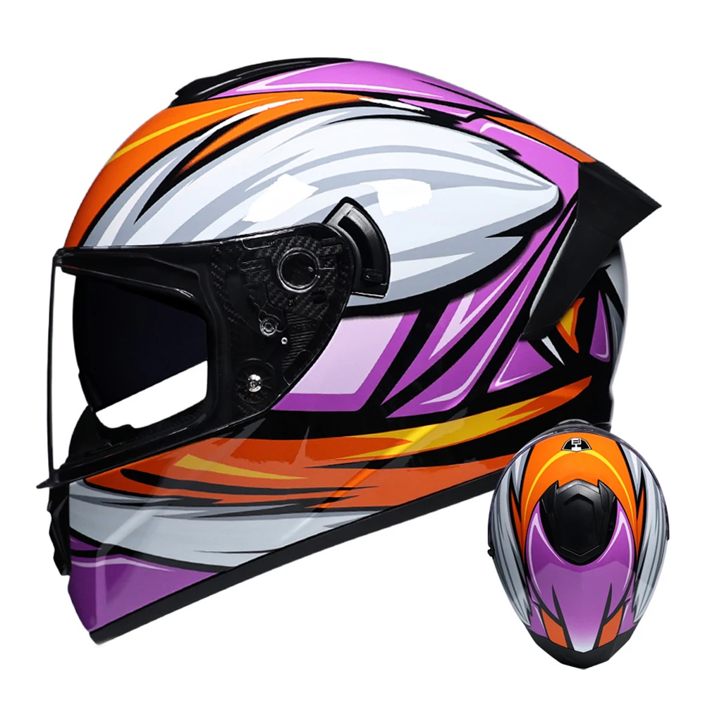 Purple Full Face Biker Helmet Wear-Resistant Motocross Kask Breathable Racing Helmet Anti-Fall Motorcycle Protection Accessories