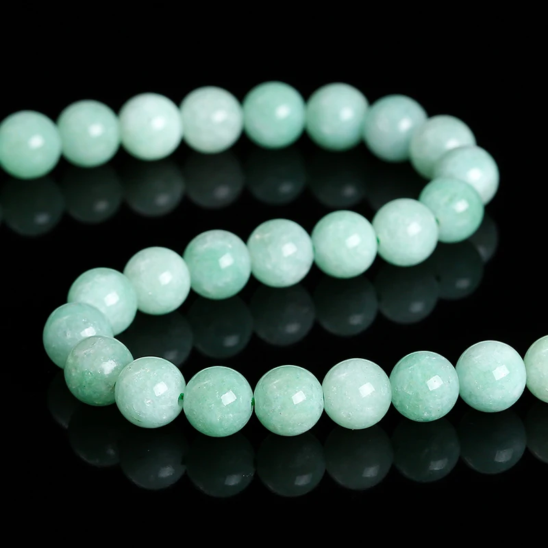 1 ستراند الحجر الطبيعي ميانمار حبة اليشم الجولة فضفاض خزر عازل DIY بها بنفسك صنع المجوهرات قلادة سوار مجوهرات الإكسسوار 15"