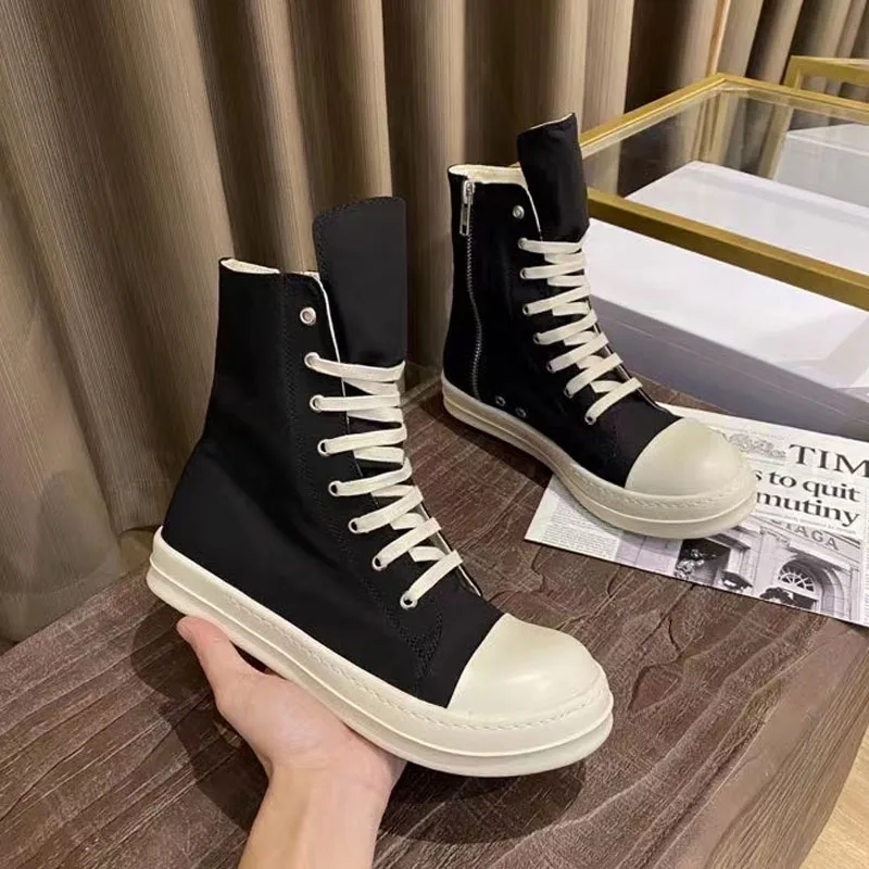 

Men's Casual Shoes Canvas High Top Shoes for Man Lace-up Male Sneakers Black Solid Rubber Men's Sneakers
