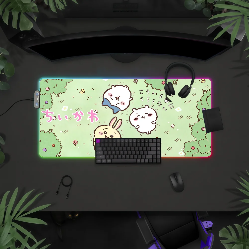 Cartoon Mouse Pad Waterproof RGB LED Light Colorful Game Keyboard Non-slip Cover C-ChiikawaS Desk-mat Surface