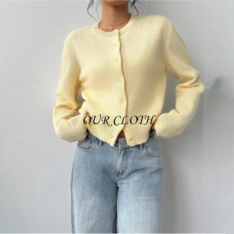 (Een stuk) Dames button-down mouwen ronde hals cropped vest trui schattige gebreide kleding Y1AC