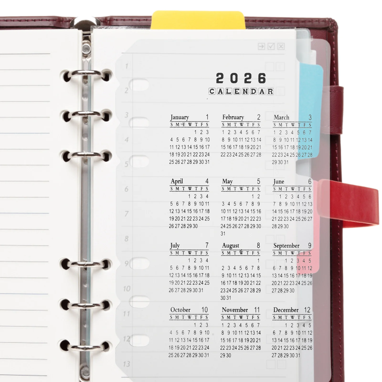 

Plastic Binder Dividers with Tabs 2026 Calendar Refills Date Insert Transparent Frosted Notebook Planner Organization 4 Pack