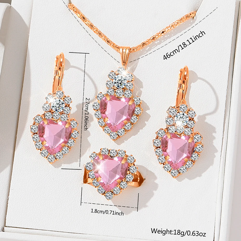 Women Pink Watch 5PCS/Set Fashion Light Luxury Dial Wristwatch Alloy Strap Quartz Watch Heart Shaped Jewelry Set Gift For Her