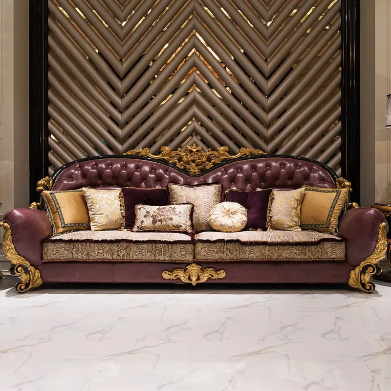 !@High Quality European Design Sectional Sofa Set Furniture Luxury Classical Leather Living Room Sofas