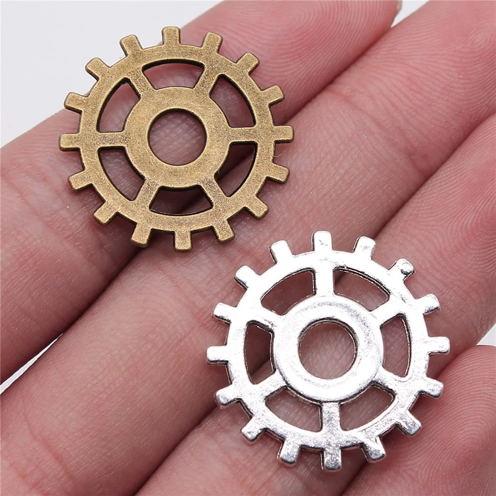 WYSIWYG 10 sztuk bransoletki Charms Steampunk biegów 2 kolory antyczne srebro kolor antyczny brąz kolor 25mm ze stopu metali biżuteria DIY akcesoria