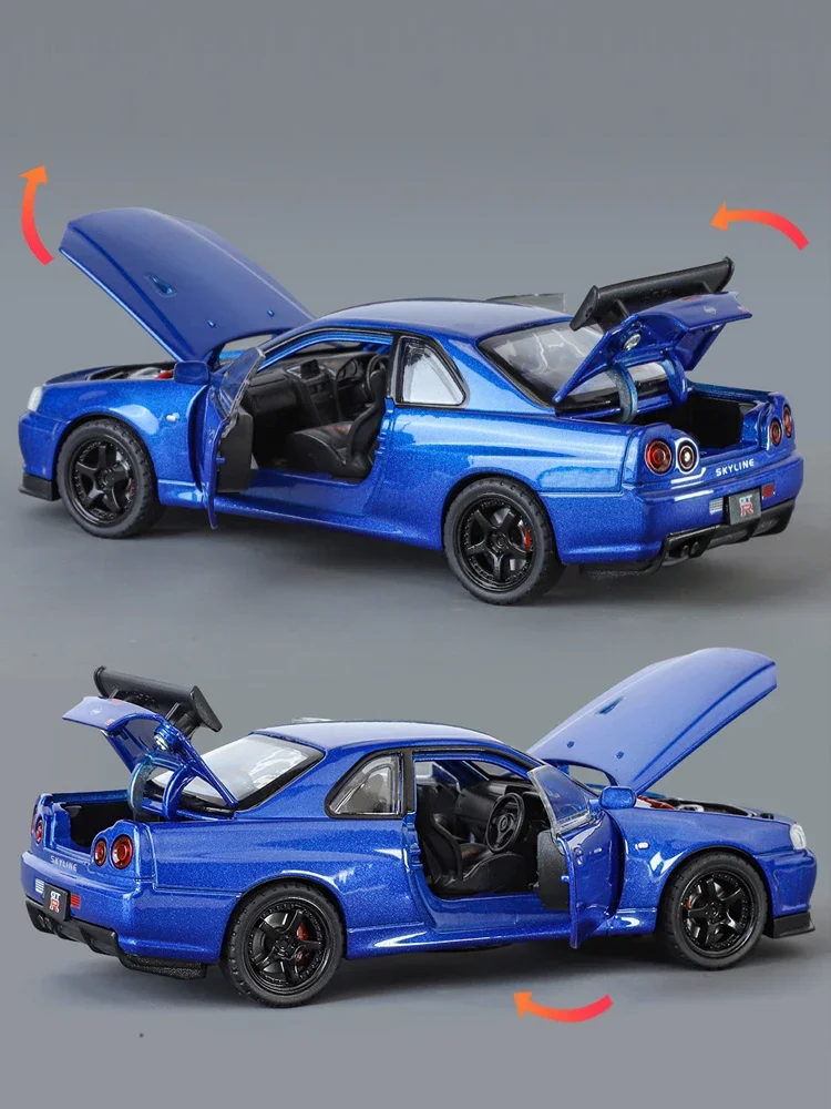 Diecast 1/32 Nissan Skyline GTR34 Sport Car Model Simualtion JDM Fast & Furious Casting Toy Vehicle Boy Gift Collection Voiture