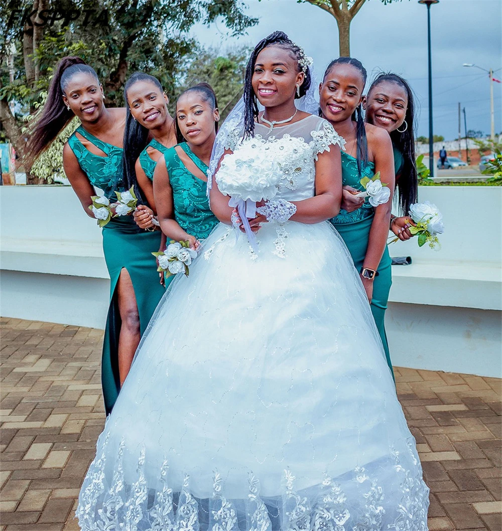 High Quality Green Long Mermaid One Shoulder African Bridesmaid Dresses 2025 Wholesale Wedding Party Guest Gowns Cheap
