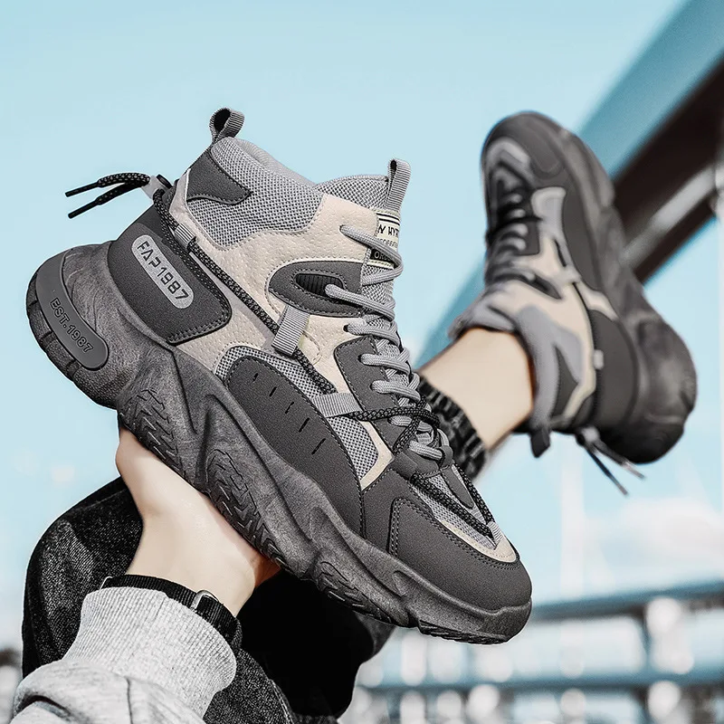 High Top Sneakers for Men Winter New Korean Version Sport Shoes Male Casual All-match Dad Shoes Outdoor Non-slip Running Shoes image 2