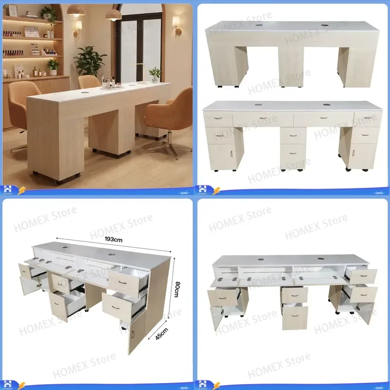 Luxury Wooden Double Nail Art Table with Chairs and Dust Collector Professional Manicure Station Salon Furniture for