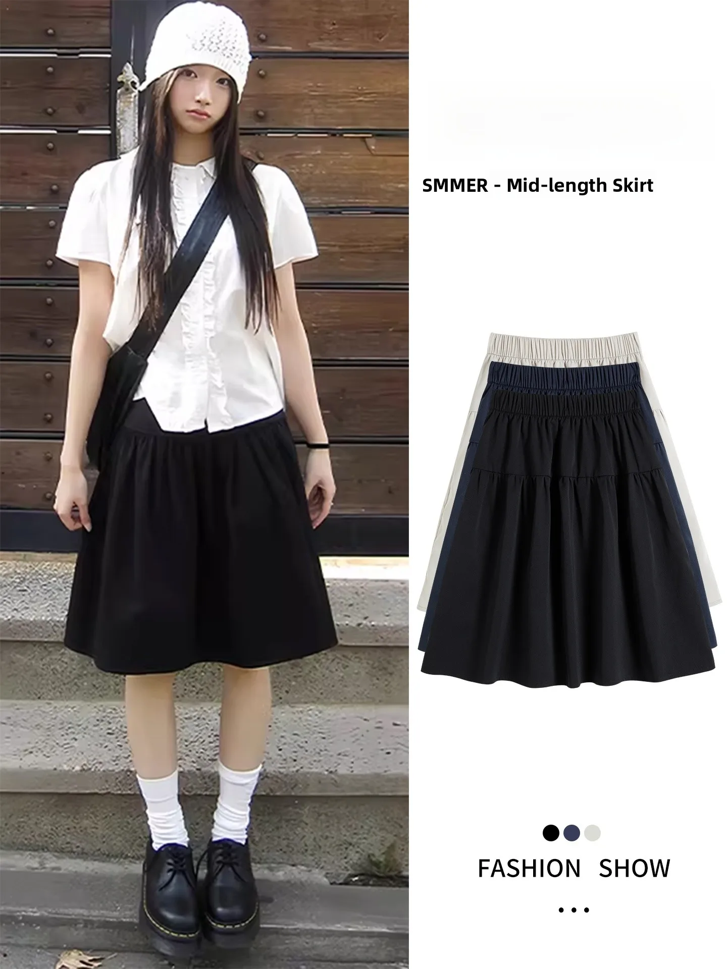 

Юбка А-силуэта с высокой талией женская, весна-лето, тонкая, с драпировкой, длиной до колена, свободного кроя, в японском стиле, мягкая и удобная