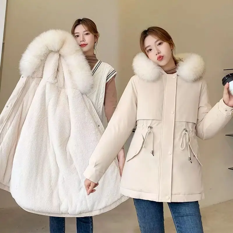 2025 Winter New Women's Down Cotton Jacket Women Thick Fashion Slim Warm Hooded Coat Female Cotton Padded Casual Long Overcoat