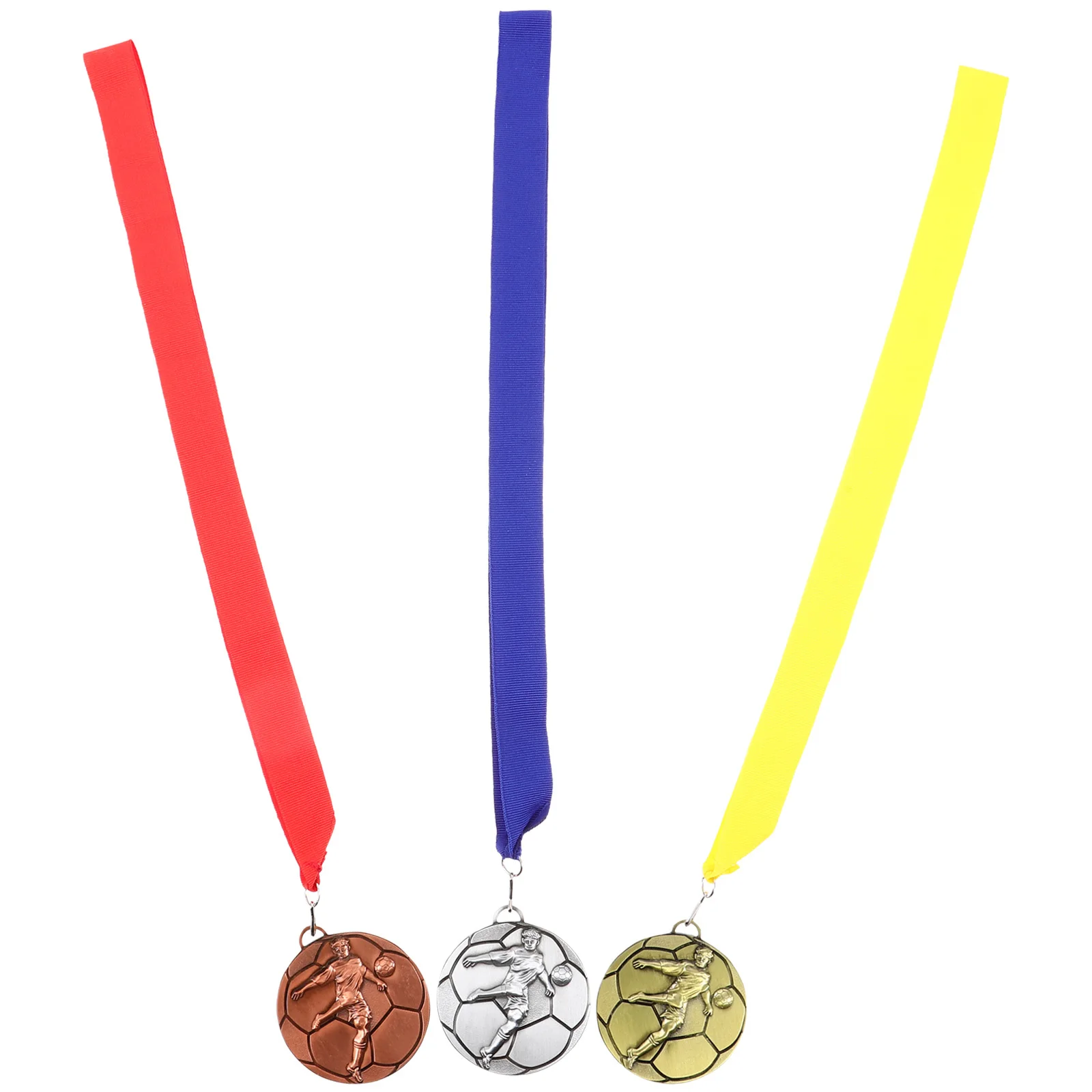 

3Pcs Football Award Medals Alloy Sports Competition Medal Round Design Reward Prize for Games Tournament Celebration Decorative