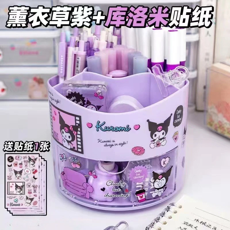 

Kawaii Hello Kitty Rotating Pen Holder Drawer Cute Multi Functional Cartoon Anime Large Capacity Toy Student Girl Gift Wholesale