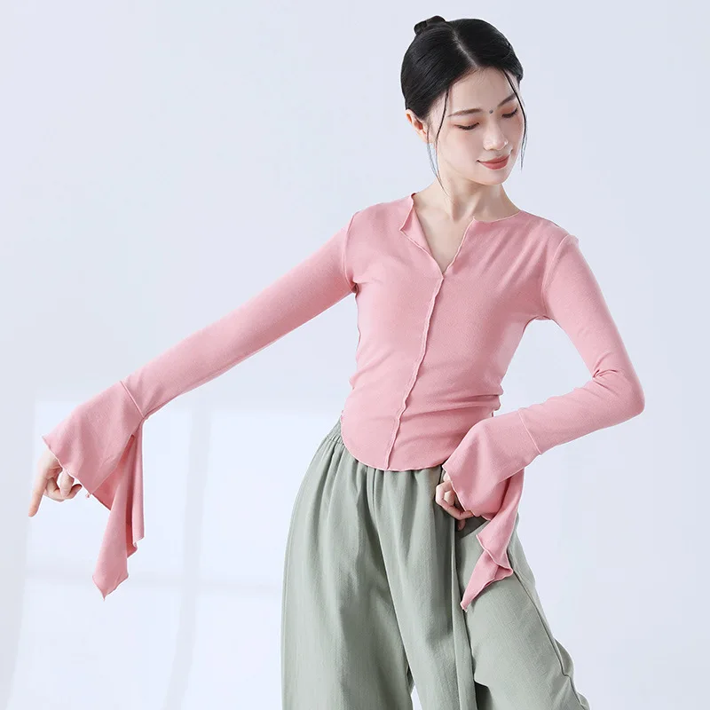 Modern Dance Shirts Tights Bell Sleeve Women Ballet Latin Dancing Top Girls Classical Dance Daily Workout Coat Training Basic