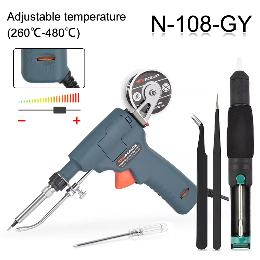 NEWACALOX 110V/220V 60W Automatically Send Tin Gun Hand-held Soldering Iron Internal Heat with Power Switch Welding Repair Tool