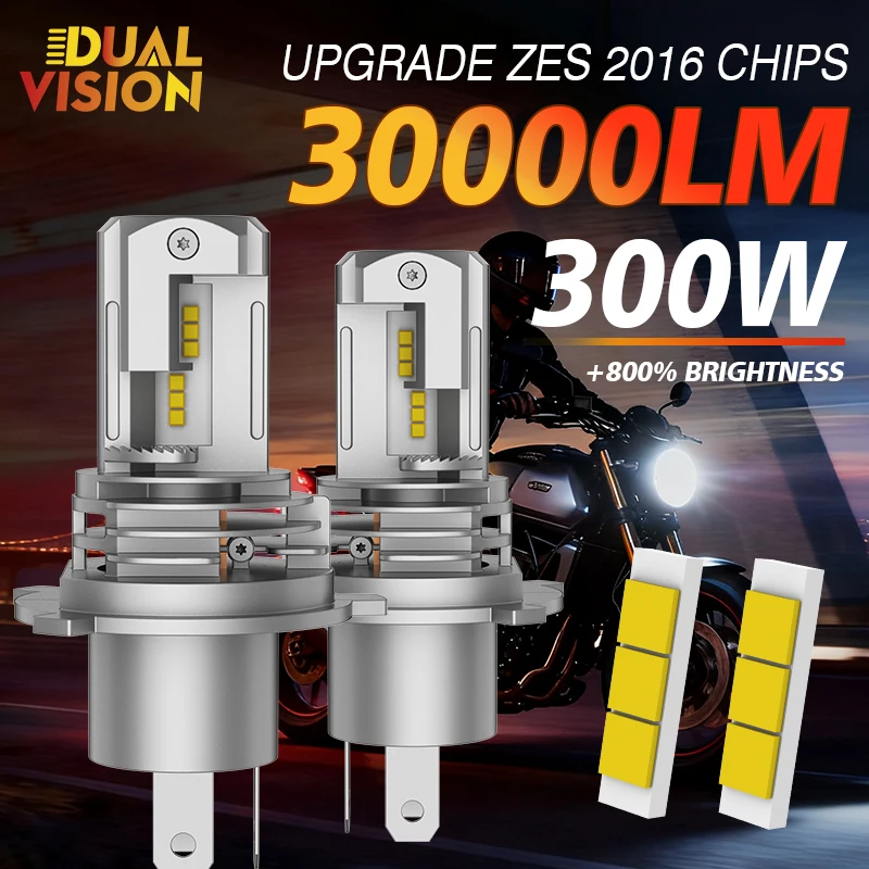 

Dualvision 2Pcs H4 LED Motorcycle Car Headlight Bulbs 9003 HB2 CSP LED High Low Beam Lamp Wireless Mini Size 6000K with Fan