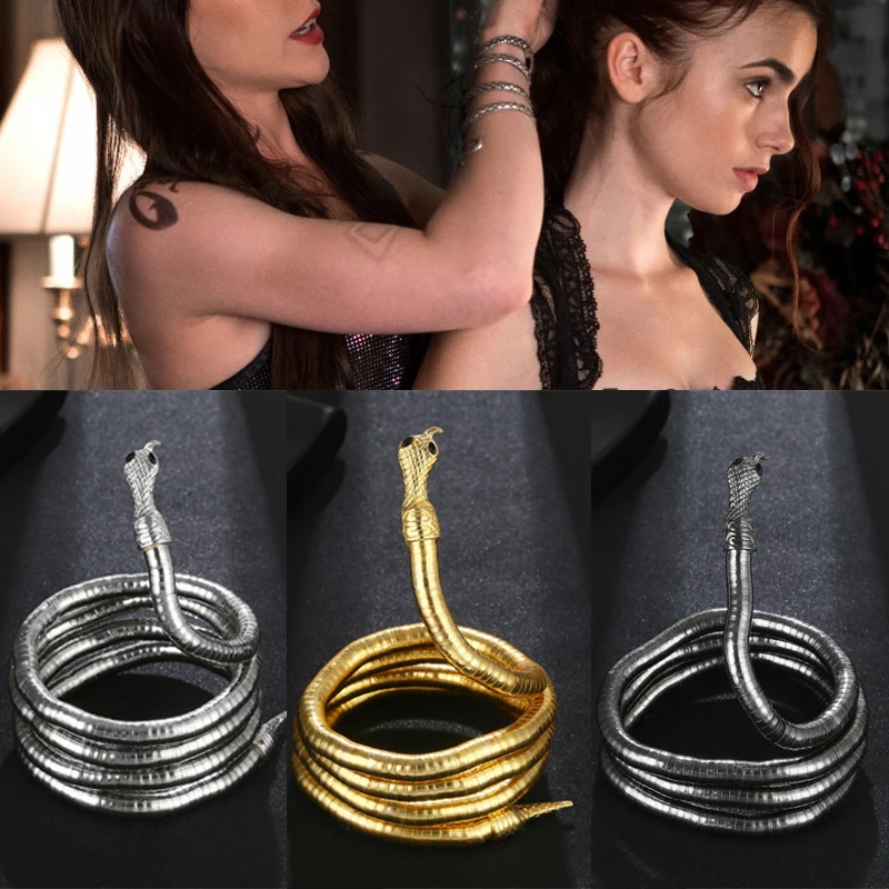 The Mortal Instrument City of Bone Isabelle Serpent Snake Cuff Bangle Curved Chunky Stretch Bracelet Women Movie Cosplay Jewelry