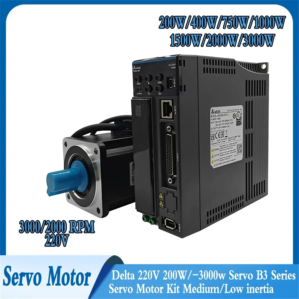 Delta AC Servo Kit 220V 750W/1KW/1.5KW Servo B3 Series Servo Motor Kit 60/80/130mm flange 24bit B2Series CANopen,RS-485,EtherCAT