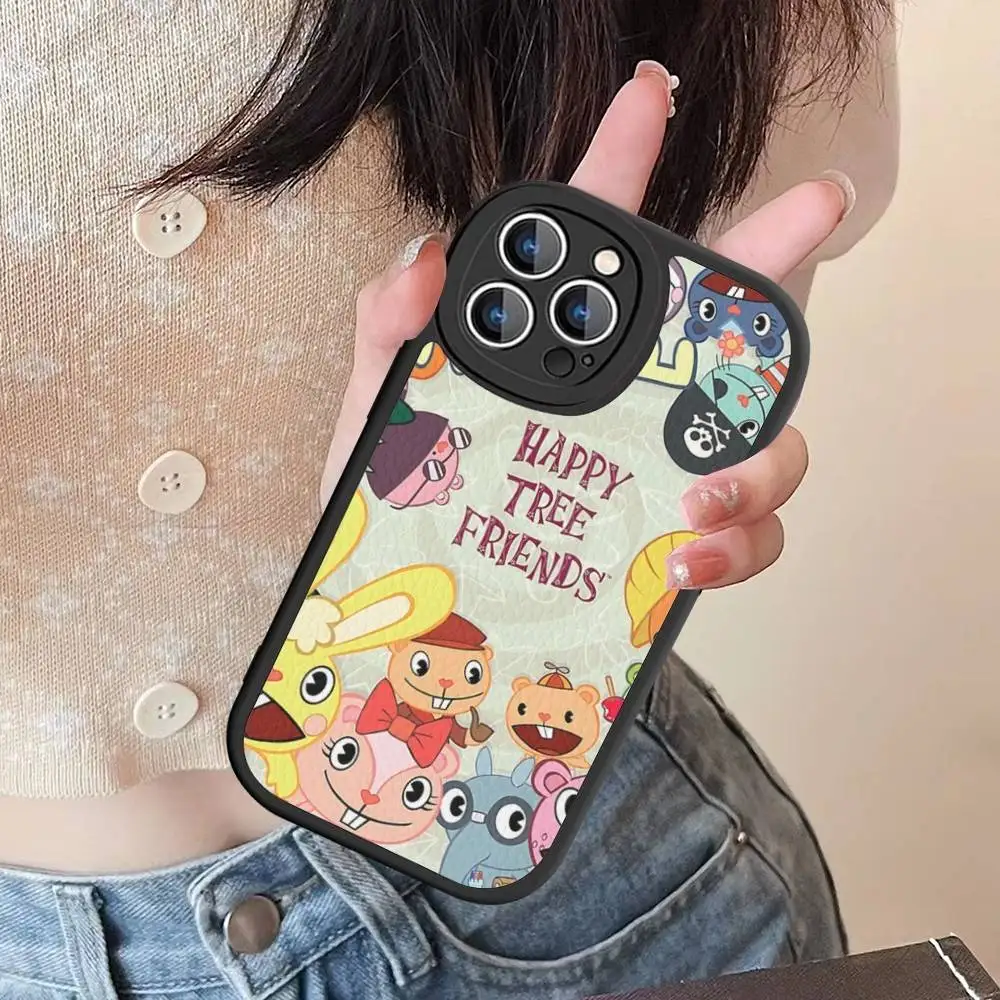 H-Happy Tree Friends Handyhülle für iPhone 16 15 14 13 12 11 Pro Max Plus Leder stoßfeste Abdeckung